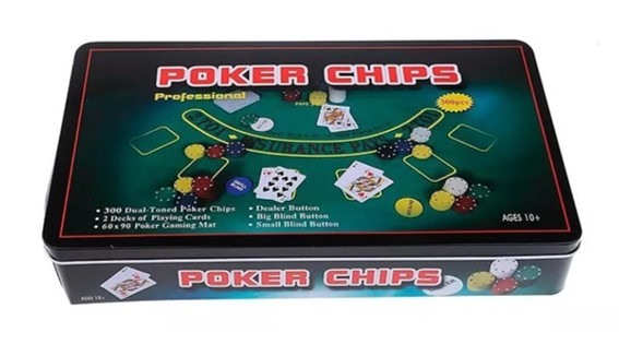 Set De Poker Chips 300 Fichas + Cartas + Paño + Caja De Metal - ME-243 - Imagen 4