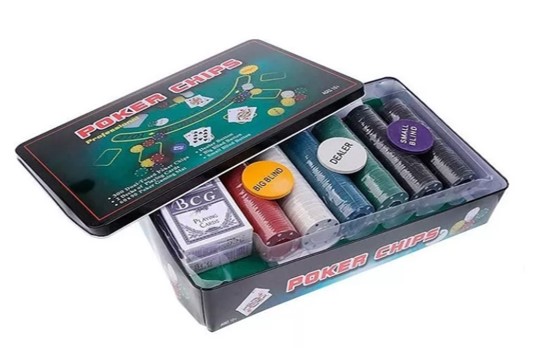 Set De Poker Chips 300 Fichas + Cartas + Paño + Caja De Metal - ME-243